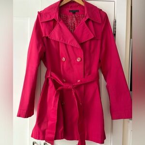 Via Spiga Women's Hot Pink Double-Breasted Trench Coat Large